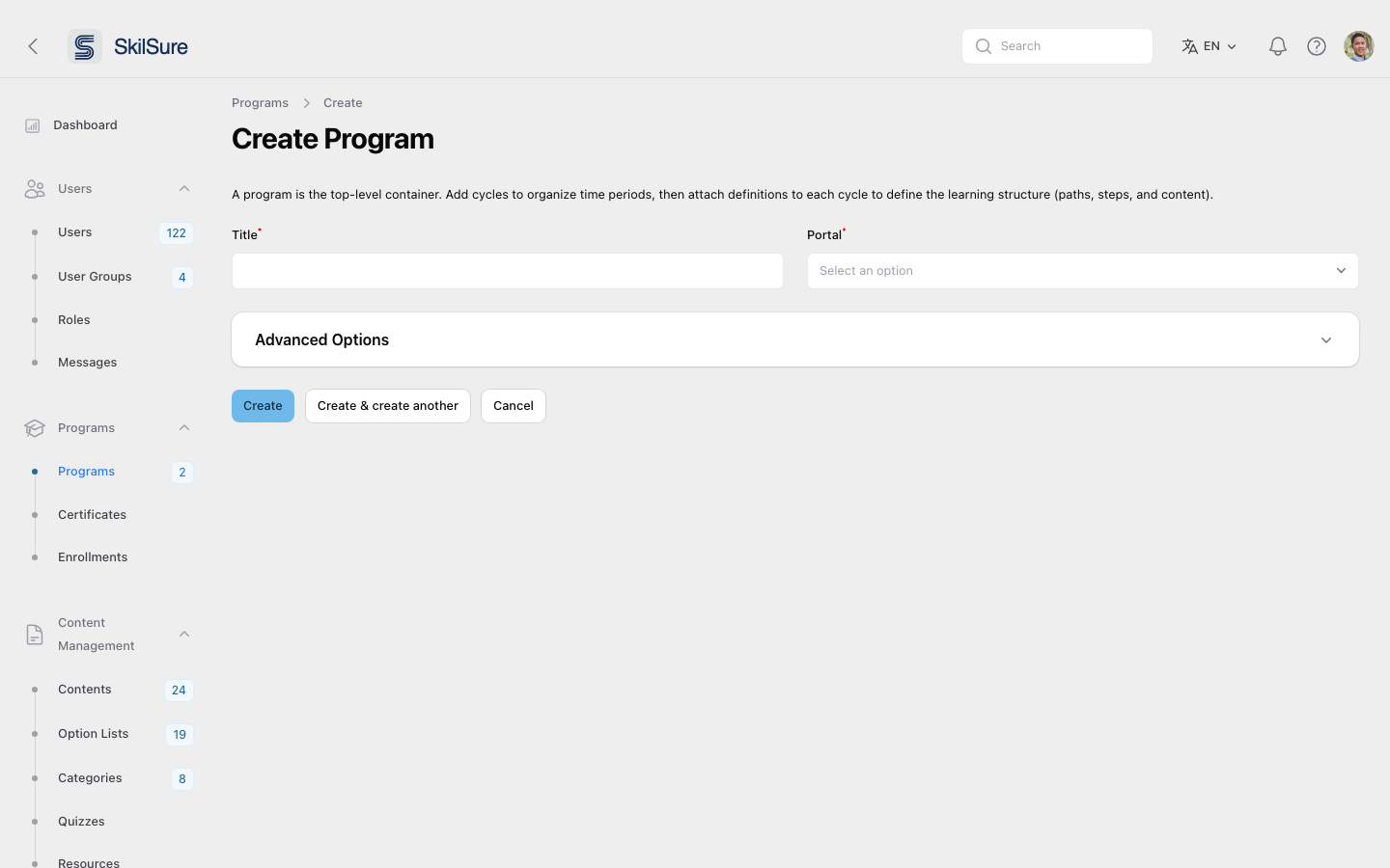 The new program creation form.