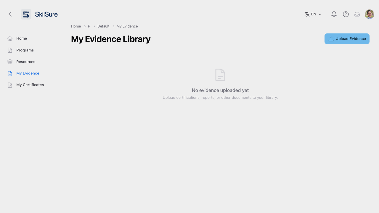 My Evidence Library page.