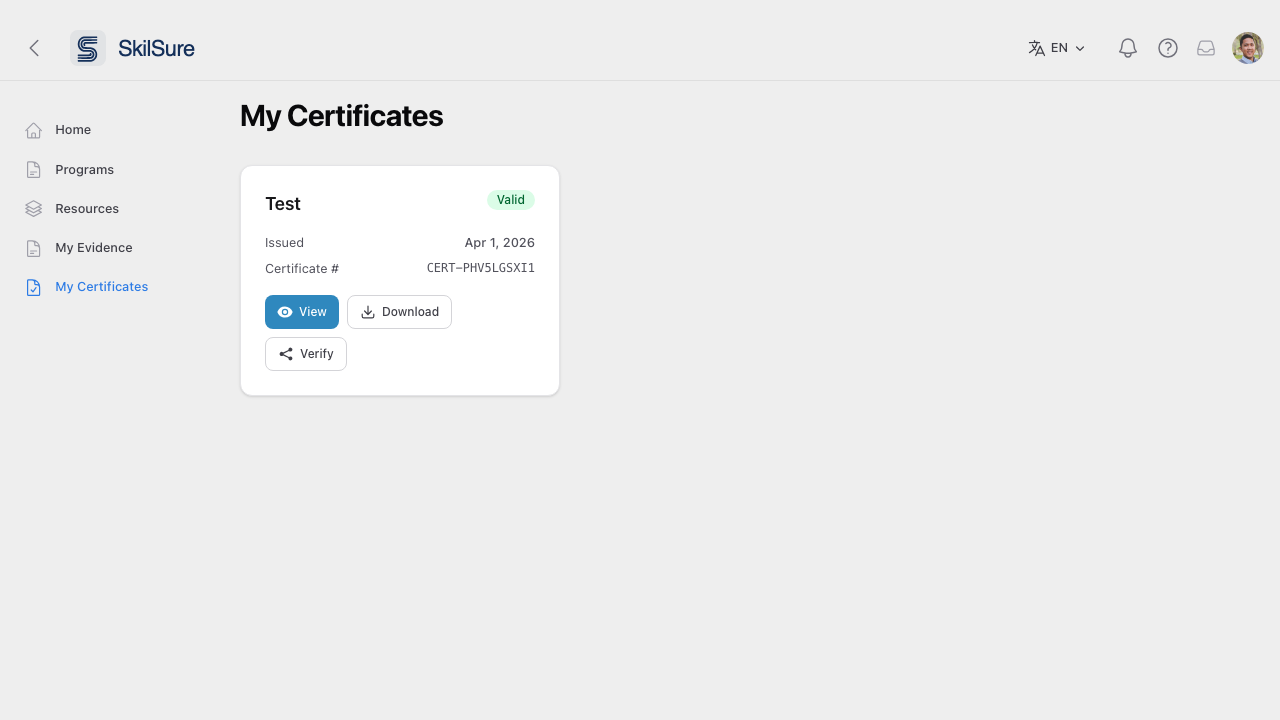 My Certificates page.