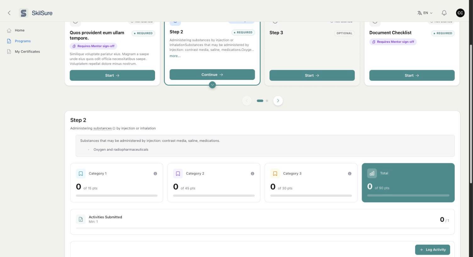 Step 2 in the portal. The word "substances" in the description carries a dotted underline and an information icon, and a shaded panel below the sentence shows the definition with a bulleted list.