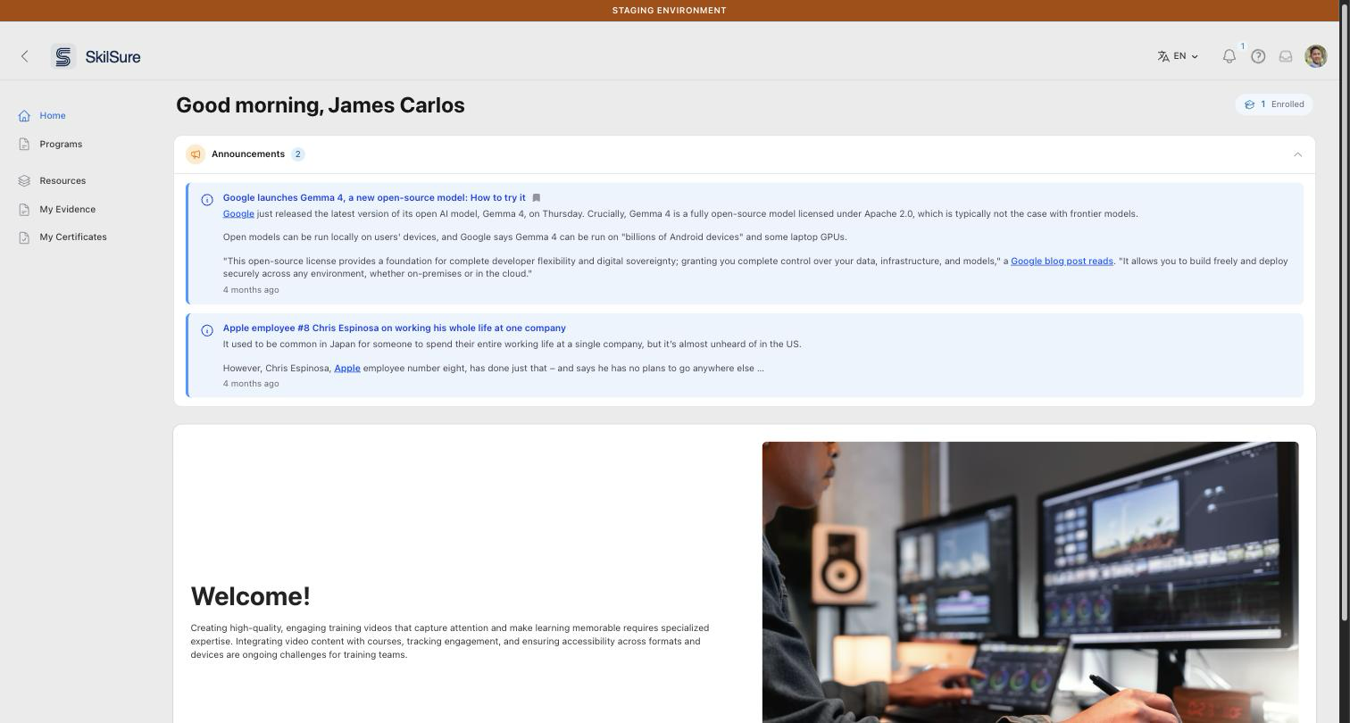 The Announcements bar expanded, showing two information announcements. Each has a coloured left border, an information icon, a bold title, its message text, and a relative timestamp. The first title is followed by a small bookmark icon marking it as pinned.